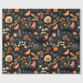 Papier Cadeau Fiery Autumn Elegance Oiseaux sauvages & fleurs, N (Plat)