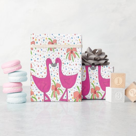 Papier Cadeau Fiesta Flamant rose Floral (Baby Shower)