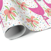 Papier Cadeau Fiesta Flamant rose Floral (Coin rond)