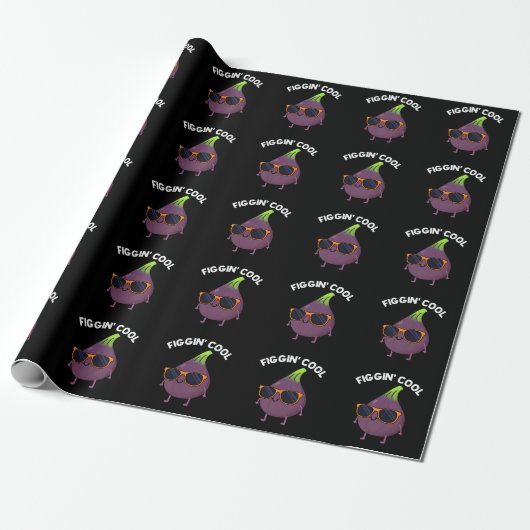 Papier Cadeau Figgin Cool Funny Fig Alimentation Pun Dark BG (Déroulé)