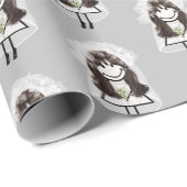 Papier Cadeau Figure de bâton de mariée avec bouquet de margueri (Coin rond)