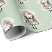 Papier Cadeau Figure de bâton de mariée avec bouquet de margueri (Coin rond)