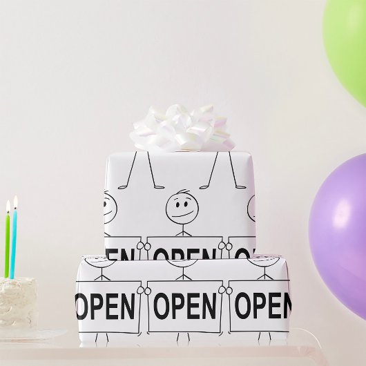 Papier Cadeau Figure de bâton drôle tenant le signe ouvert
