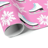 Papier Cadeau Figure rose patins et Noël de flocons de neige (Coin rond)