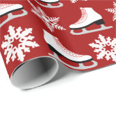 Papier Cadeau Figure rouge patins et Noël de flocons de neige (Coin rond)