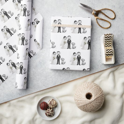 Papier Cadeau Figures de mariés avec chien de témoin (Artisanat)