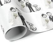 Papier Cadeau Figures de mariés avec chien de témoin (Coin rond)