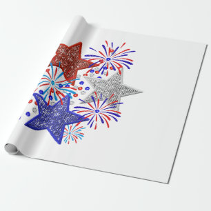 Papier Cadeau Fille 4 juillet Femmes Rouge Blanc Bleu Étoile Amé