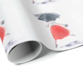 Papier Cadeau Fille à la mode : Illustration de pluie parapluie (Coin rond)