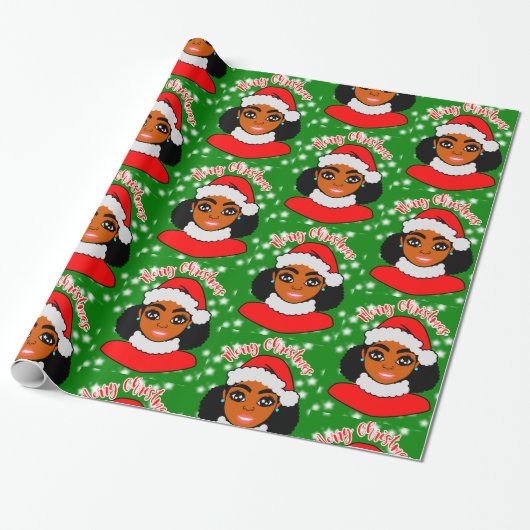 Papier Cadeau Fille Afro Noël, Femme noire, Reine Melanin (Déroulé)