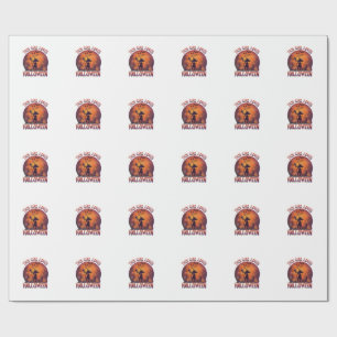 Papier Cadeau Fille aime Halloween Sorcière Citrouilles Chauves-