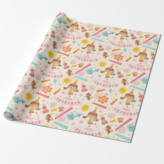 Papier Cadeau Fille Anniversaire rose (Déroulé)