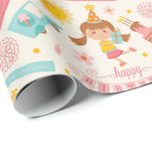 Papier Cadeau Fille Anniversaire rose (Coin rond)