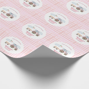 Papier Cadeau Fille au Tracteur Agricole Rose Anniversaire Tout