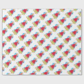 Papier Cadeau Fille aux fraises et fleurs (Plat)