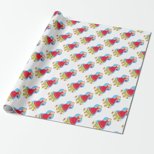 Papier Cadeau Fille aux fraises et fleurs (Déroulé)