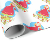 Papier Cadeau Fille aux fraises et fleurs (Coin rond)