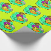 Papier Cadeau Fille avec livre et chat (Coin)