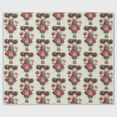 Papier Cadeau Fille avec une poupée grenouille motif fantaisiste (Plat)