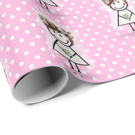 Papier Cadeau Fille Baguette Mariée en Baskets sur Points (Coin rond)