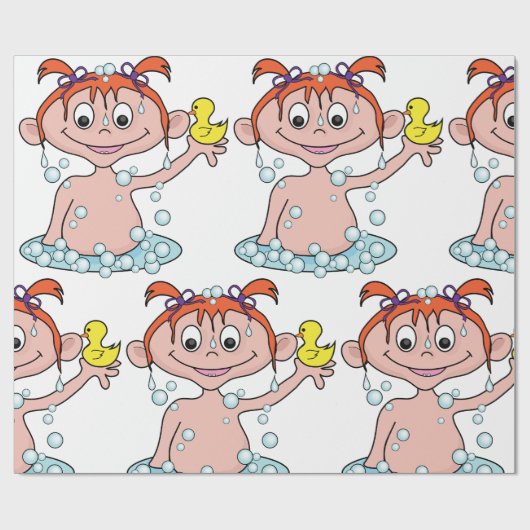 Papier Cadeau Fille Bath Time Amusant avec canard en caoutchouc  (Plat)