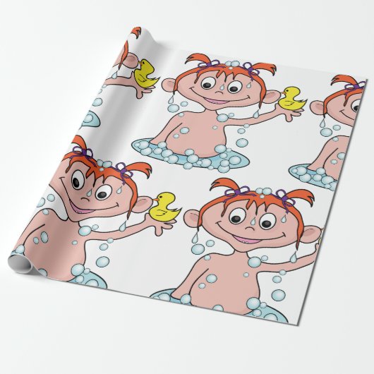 Papier Cadeau Fille Bath Time Amusant avec canard en caoutchouc  (Déroulé)
