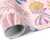 Papier Cadeau Fille Bébé rose sous la brise marine (Coin rond)