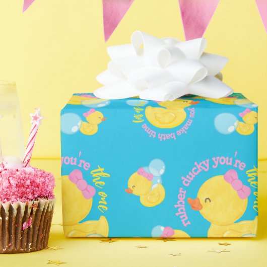 Papier Cadeau Fille Bleu Rubber Ducky Vous êtes la fête unique