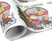 Papier Cadeau Fille blonde folle pour camper (Coin rond)