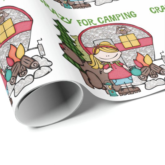 Papier Cadeau Fille blonde folle pour camper (Coin rond)