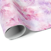 Papier Cadeau Fille Blush Rose Chic Lavande Florale Anniversaire (Coin rond)