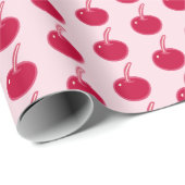 Papier Cadeau Fille Cerises rouges roses Anniversaire (Coin rond)