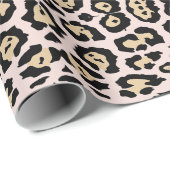 Papier Cadeau Fille chic empreinte de léopard motif beige rose v (Coin rond)