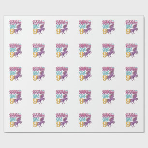 Papier Cadeau Fille d'anniversaire 9 Licorne Dessin de gravure v