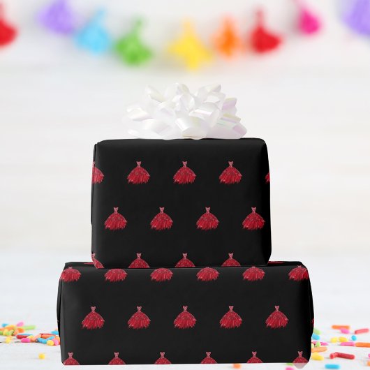 Papier Cadeau Fille d'anniversaire de la robe rouge noire
