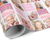 Papier Cadeau Fille d'anniversaire Photo Collage Modèle Enfants (Coin rond)