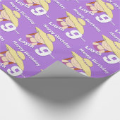 Papier Cadeau Fille dans un âge d'art casquette et nom 9 anniver (Coin)