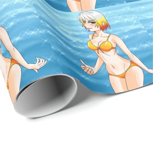 Papier Cadeau Fille de bikini d'Anime (Coin rond)