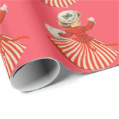 Papier Cadeau Fille de danse d'hiver en rouge et blanc (Coin rond)