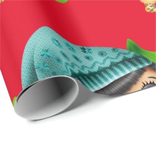 Papier Cadeau Fille de dessin de Noël avec papier d'enveloppemen (Coin rond)