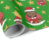 Papier Cadeau Fille de Noël afro-américaine aux cheveux courts (Coin rond)