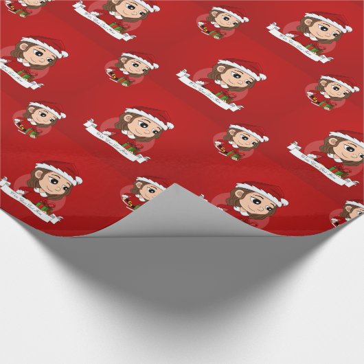 Papier Cadeau Fille de Noël aux cheveux bruns ondulés (Coin)