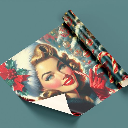 Papier Cadeau Fille de Noël Vintage