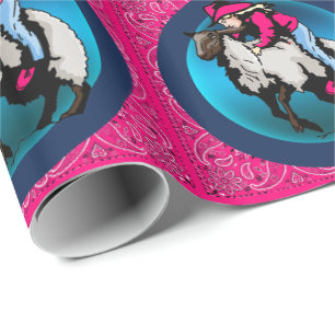 Papier Cadeau Fille De Rodéo De L'Ouest Sur Sheep Mutton Bustin'