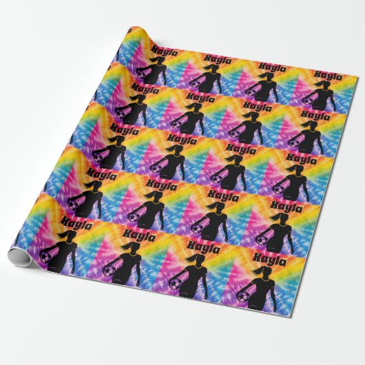 Papier Cadeau Fille de soccer Personnalisée Cravate-Dye Rainbow (Déroulé)