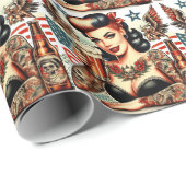 Papier Cadeau Fille de tatouage de la vieille école (Coin rond)