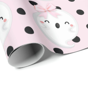 Papier Cadeau Fille d'Halloween Anniversaire Pink Black Polka po