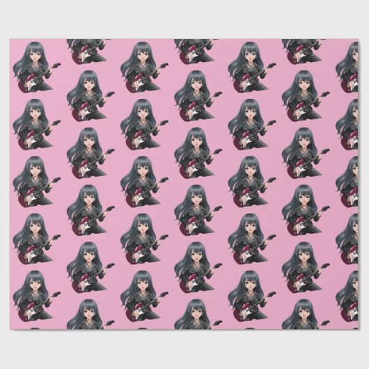 Papier Cadeau Fille emo aux longs cheveux noirs (Plat)