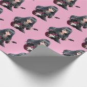 Papier Cadeau Fille emo aux longs cheveux noirs (Coin)