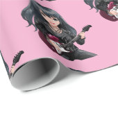 Papier Cadeau Fille emo aux longs cheveux noirs (Coin rond)